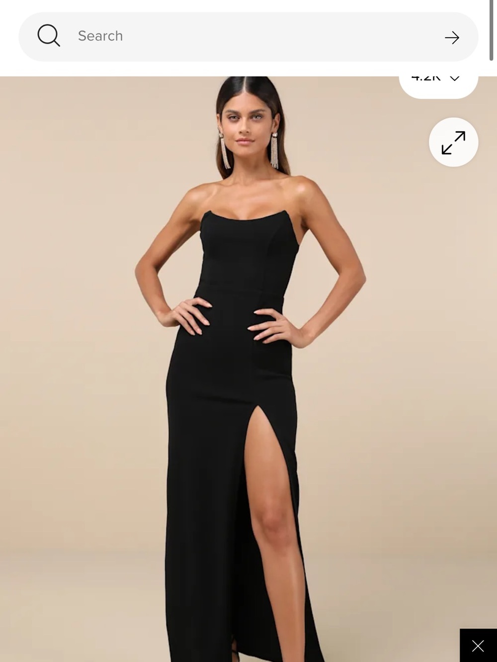 Lulu's Strapless Black Evening Gown with High Thigh Slit